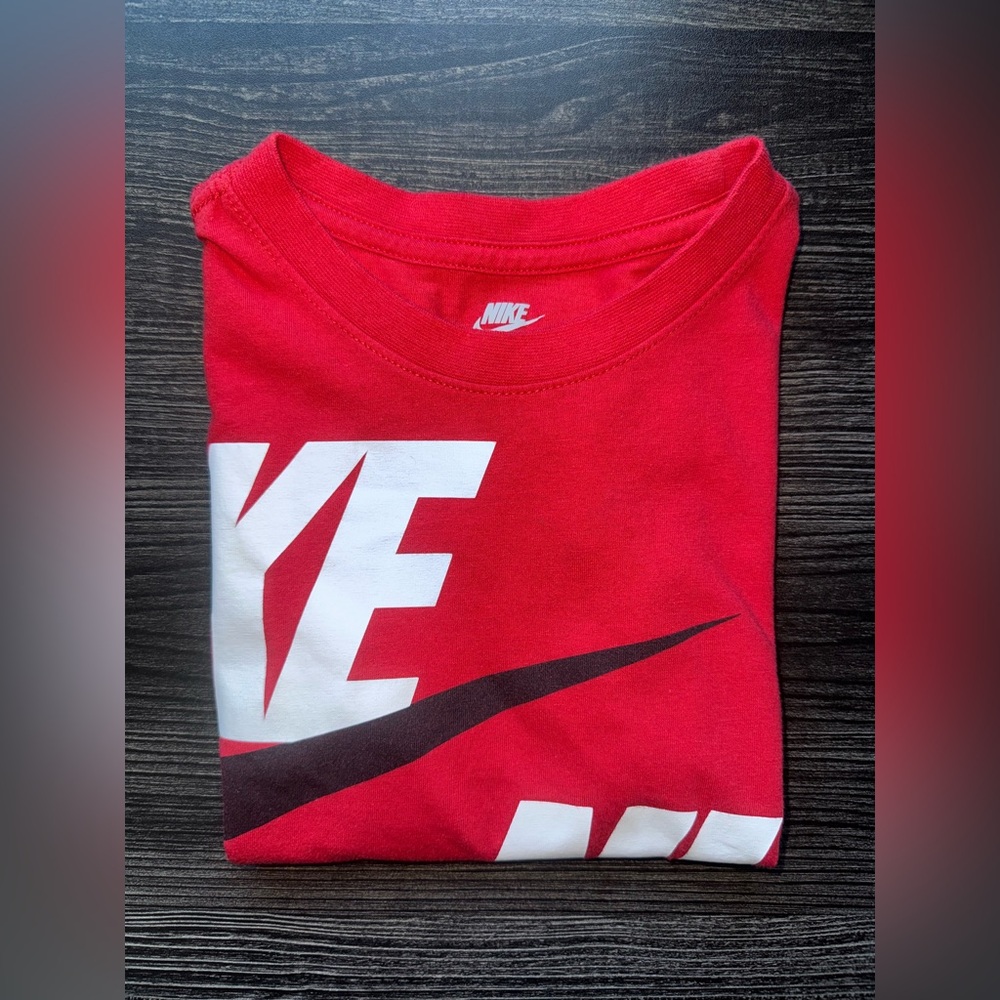 Boys Nike Red Tee with Bold White Logo